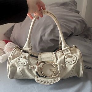 GUESS Metallic Cream Satchel with G Buckle